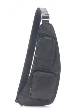 Sacoche Holster Pablo cuir plongé-Noir, coutures Bleu