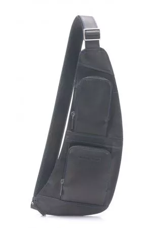 Sacoche Holster Pablo cuir plongé-Noir, coutures Bleu