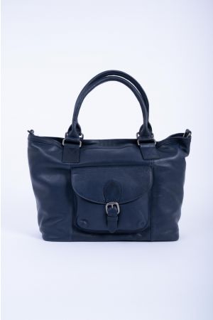 Sac porté main cuir-Bleu marine