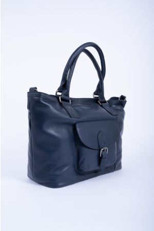 Sac porté main cuir-Bleu marine