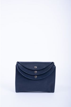 Sac pochette triple rabat bandoulière cuir-Bleu marine