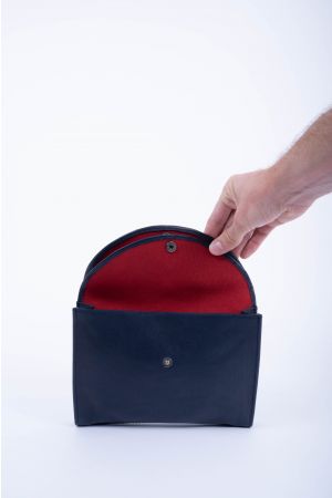 Sac pochette triple rabat bandoulière cuir-Bleu marine