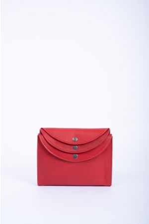 Sac pochette triple rabat bandoulière cuir-Rouge