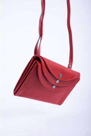 Sac pochette triple rabat bandoulière cuir-Rouge