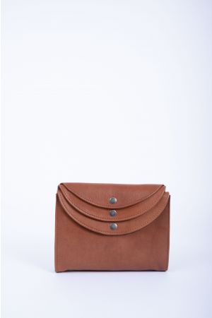 Sac pochette triple rabat bandoulière cuir-Camel