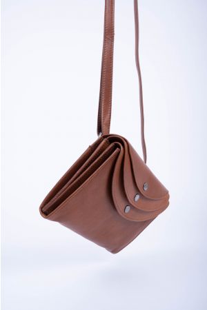 Sac pochette triple rabat bandoulière cuir-Camel