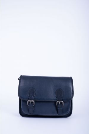 Sacoche cartable rabat cuir-Bleu marine