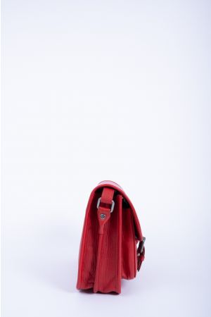 Sacoche cartable rabat cuir-Rouge