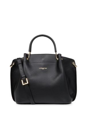 Grand Sac à main Cabas Louisa cuir foulon-Noir intérieur Nude
