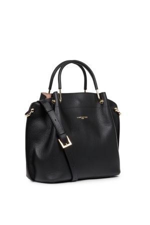 Grand Sac à main Cabas Louisa cuir foulon-Noir intérieur Nude