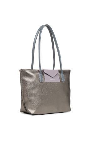 Sac cabas shopping épaule Maya vinyle + cuir-Étain + Mauve + Gris