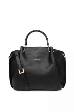 Grand Sac à main Cabas Louisa cuir foulon-Noir intérieur Nude