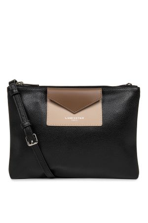 Sac Pochette double Maya vinyle + cuir-Noir + Camel + Nude