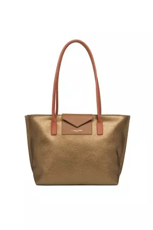Sac cabas shopping épaule Maya vinyle + cuir-Gold + Camel + Potimarron