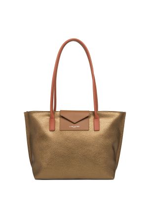 Sac cabas shopping épaule Maya vinyle + cuir-Gold + Camel + Potimarron